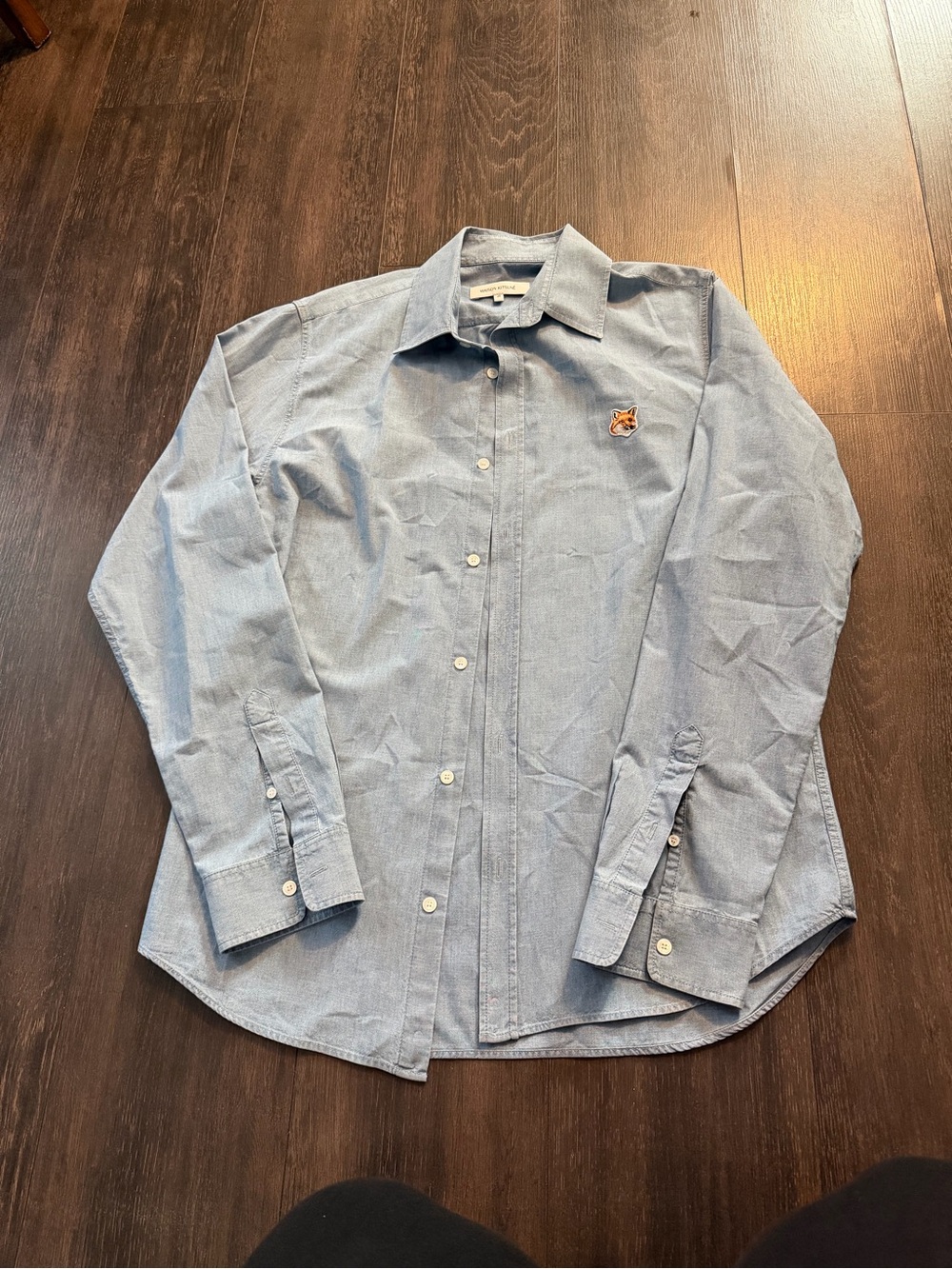 MAISON KITSUNÉ Light Blue Button-Down Shirt with Fox Patch